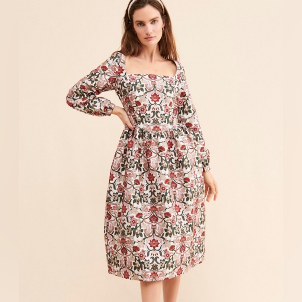 NWOT Meadows Marigold Dress in Tudor Jacquard Sz UK 6 / USA 4 midi tea length